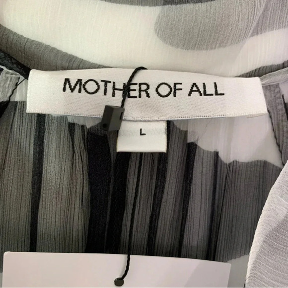 MOTHER OF ALL Vera Ruched Long Sleeve Silk Dress Black and White size 8/10 NWT - Picture 9 of 13